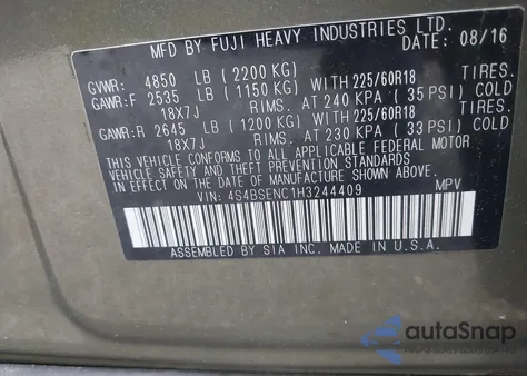 2017 Subaru Outback 3.6R Limited из США, поврежденный, VIN 4S4BSENC1H3244409